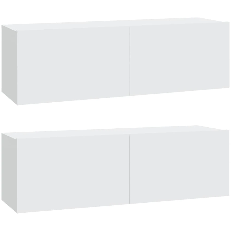Sieninės TV spintelės, 2vnt., baltos, 100x30x30cm, mediena
