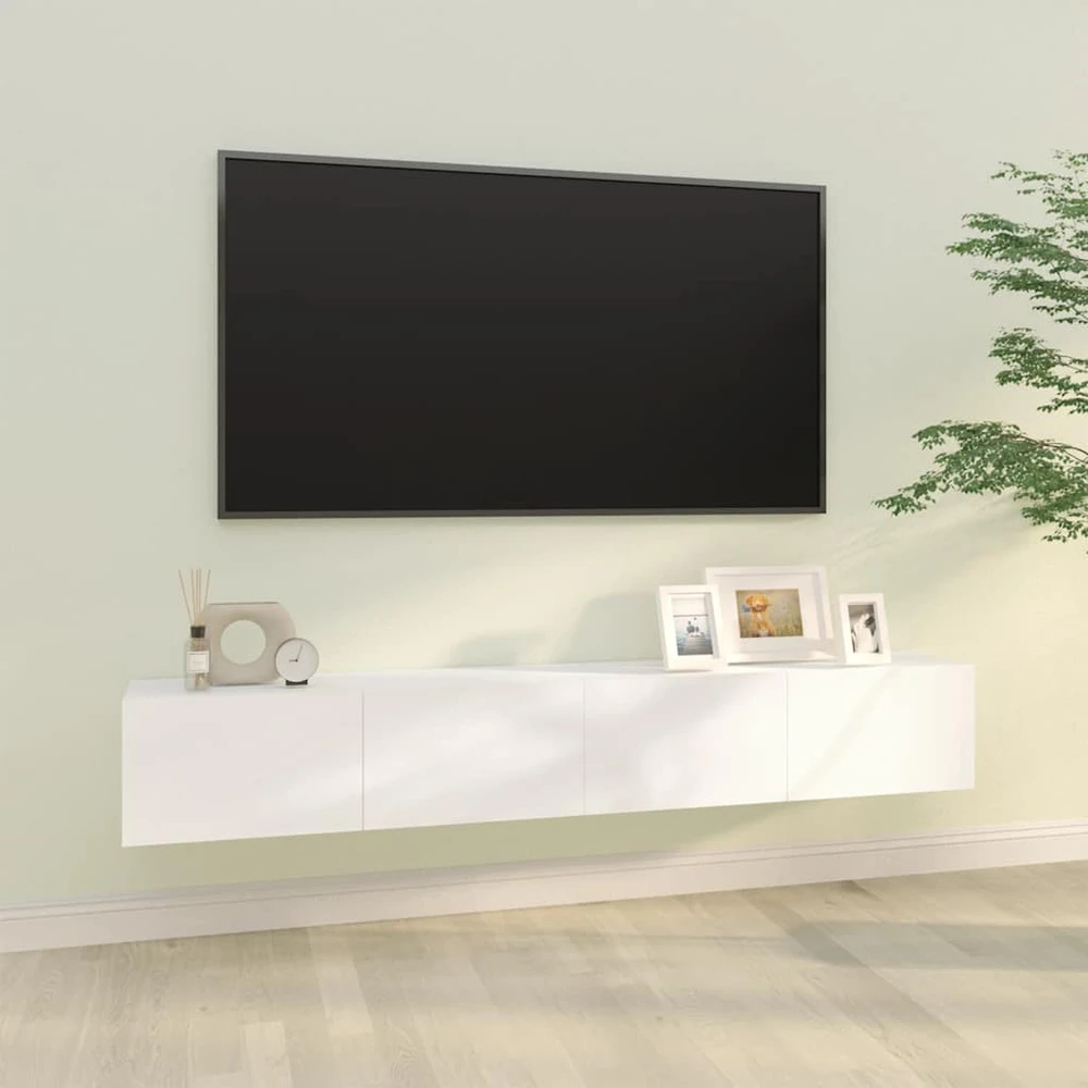 Sieninės TV spintelės, 2vnt., baltos, 100x30x30cm, mediena