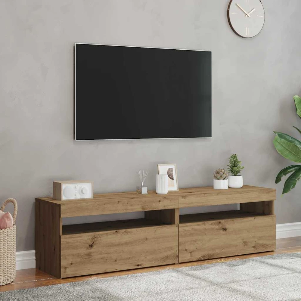 TV staliukas Televizoriaus spintelės su LED, 2vnt., artisano, mediena