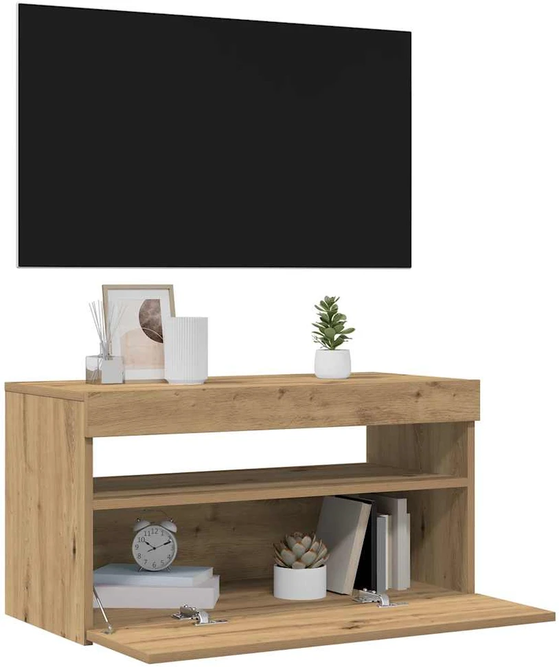 TV staliukas Televizoriaus spintelės su LED, 2vnt., artisano, mediena