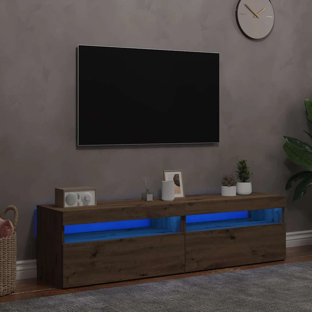 TV staliukas Televizoriaus spintelės su LED, 2vnt., artisano, mediena
