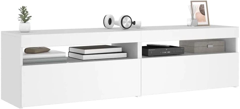 TV staliukas Televizoriaus spintelės su LED, 2vnt., baltos, 75x35x40cm