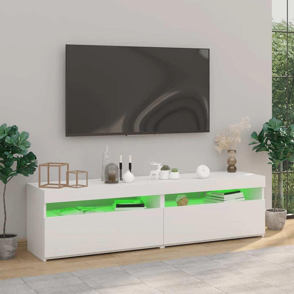 TV staliukas Televizoriaus spintelės su LED, 2vnt., baltos, 75x35x40cm