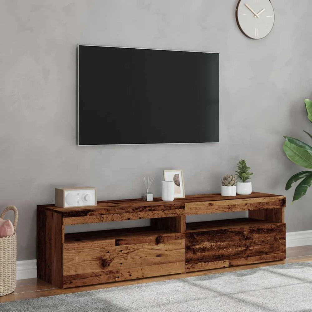 TV staliukas Televizoriaus spintelės su LED, 2vnt., medienos, mediena
