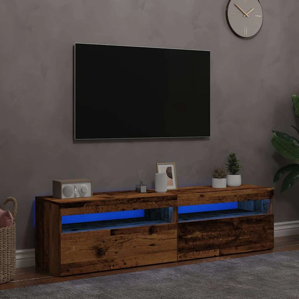 TV staliukas Televizoriaus spintelės su LED, 2vnt., medienos, mediena