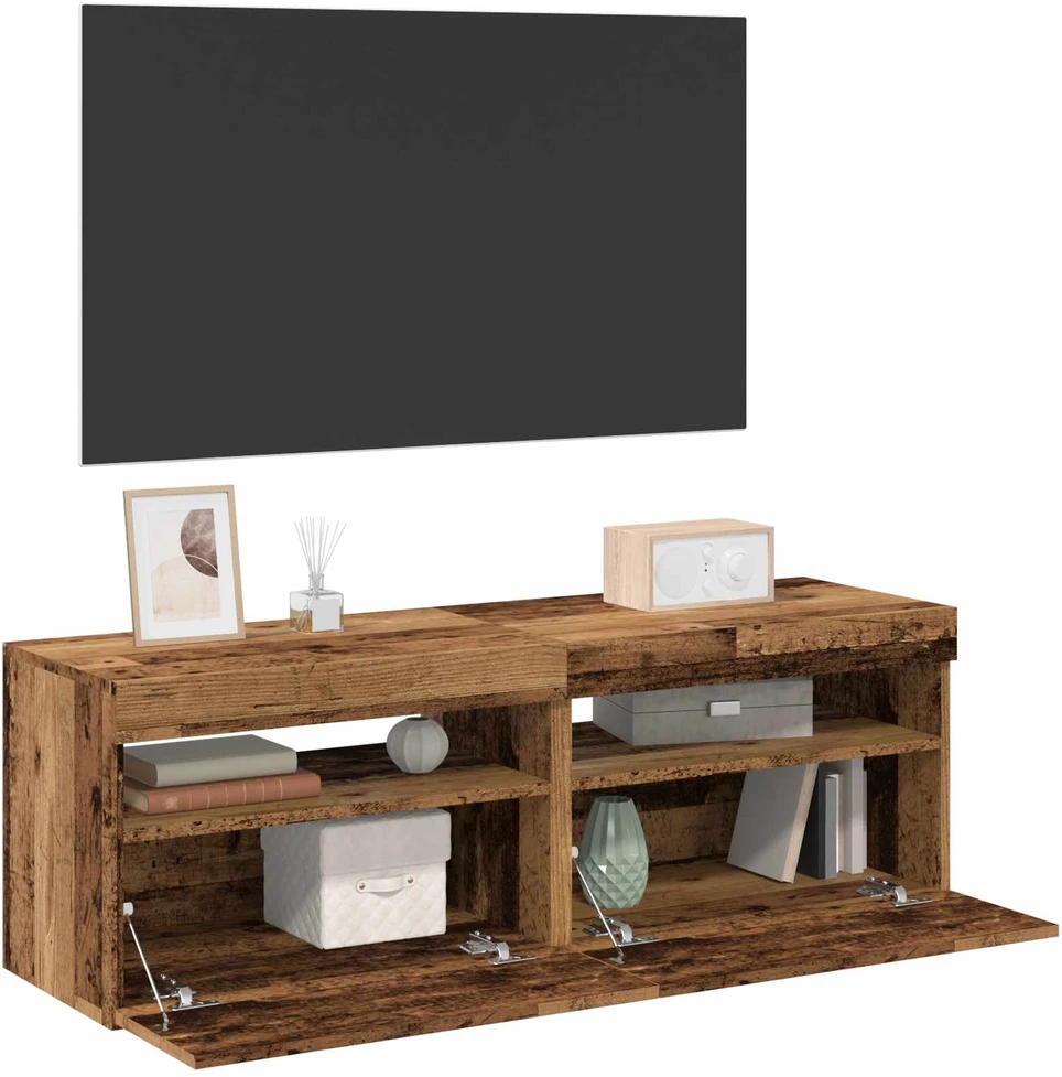 TV staliukas Televizoriaus spintelės su LED, 2vnt., medienos, mediena