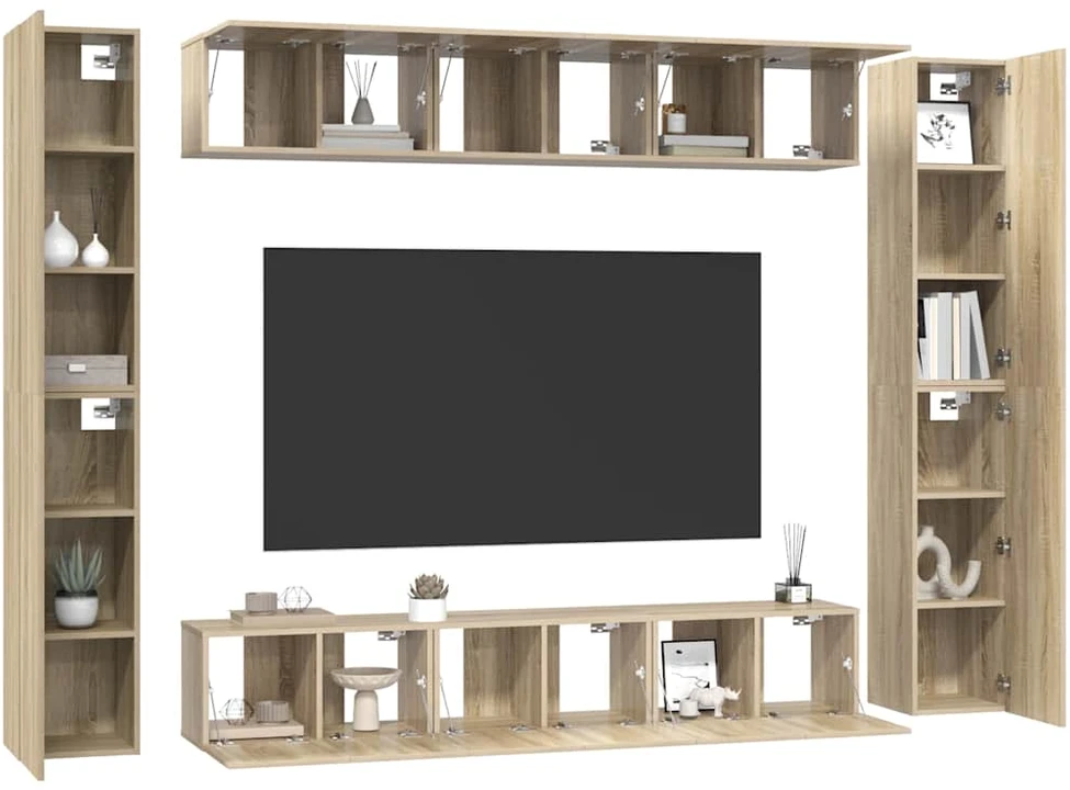 TV staliukas Televizoriaus spintelių komplektas, 10 dalių, ąžuolo, mediena