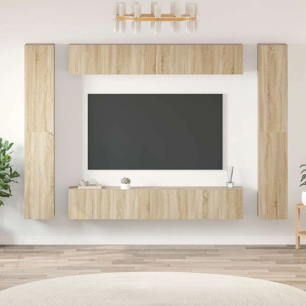 TV staliukas Televizoriaus spintelių komplektas, 10 dalių, ąžuolo, mediena