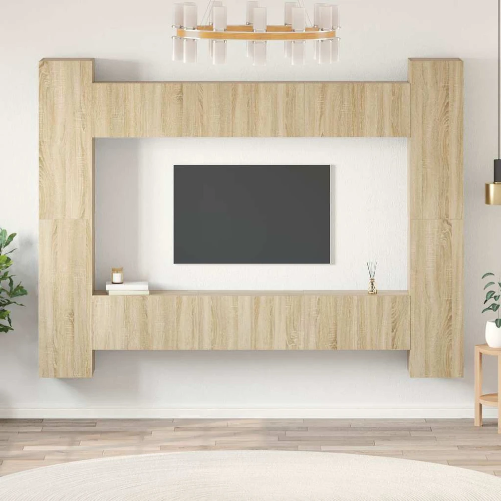 TV staliukas Televizoriaus spintelių komplektas, 10 dalių, ąžuolo, mediena