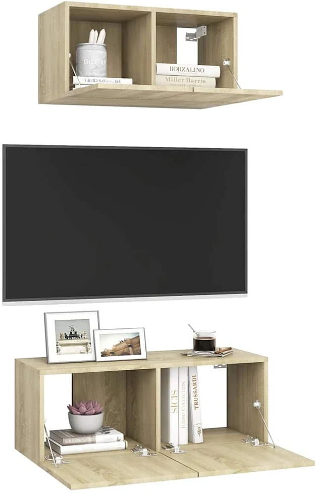 Televizoriaus spintelių komplektas, 2 dalių, ąžuolo, mediena