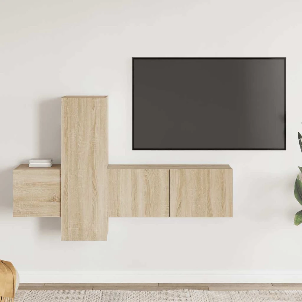 TV staliukas Televizoriaus spintelių komplektas, 3 dalių, ąžuolo, mediena