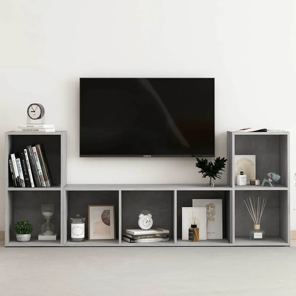 TV staliukas Televizoriaus spintelių komplektas, 3 dalių, betono pilkas, MDP