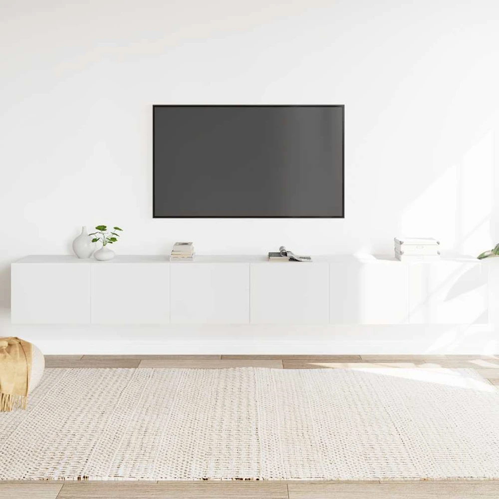 TV staliukas Televizoriaus spintelių komplektas, 3 dalių, baltas, mediena
