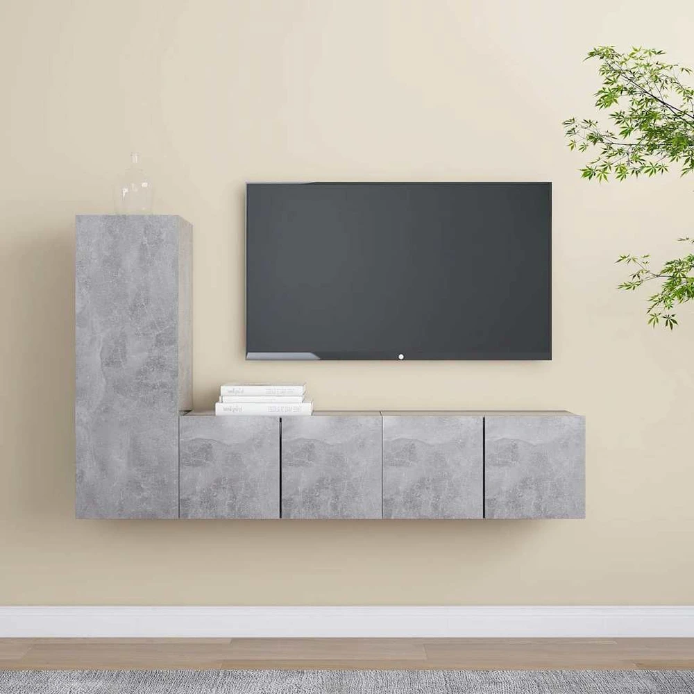 TV staliukas Televizoriaus spintelių komplektas, 3 dalių, betono, mediena