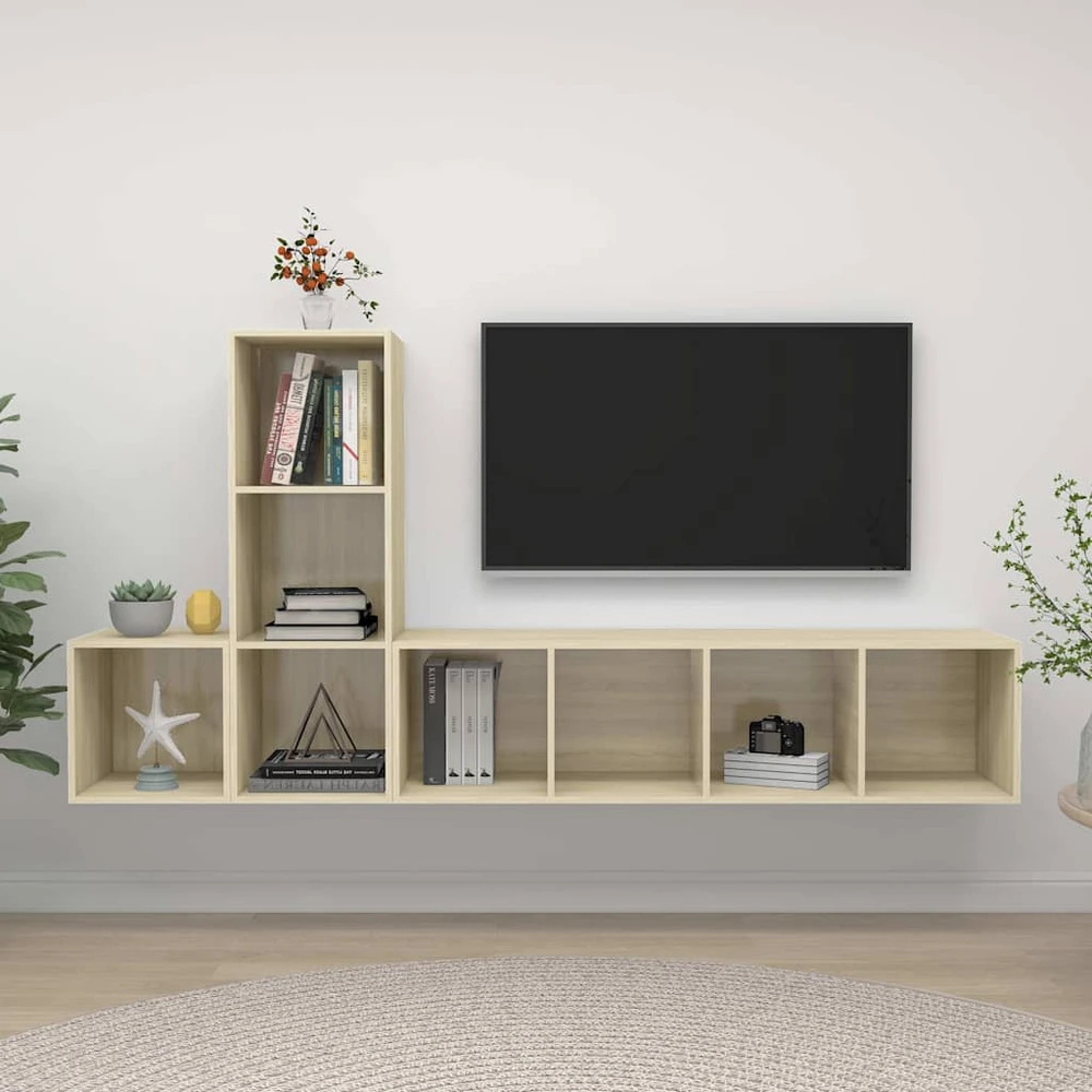 TV staliukas Televizoriaus spintelių komplektas, 3 dalių, ąžuolo, MDP