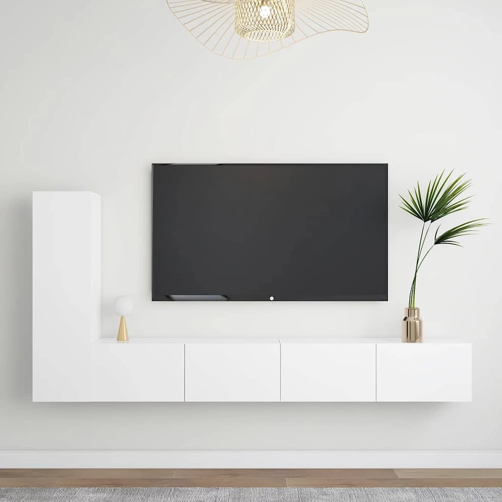 TV staliukas Televizoriaus spintelių komplektas, 3 dalių, baltas, mediena