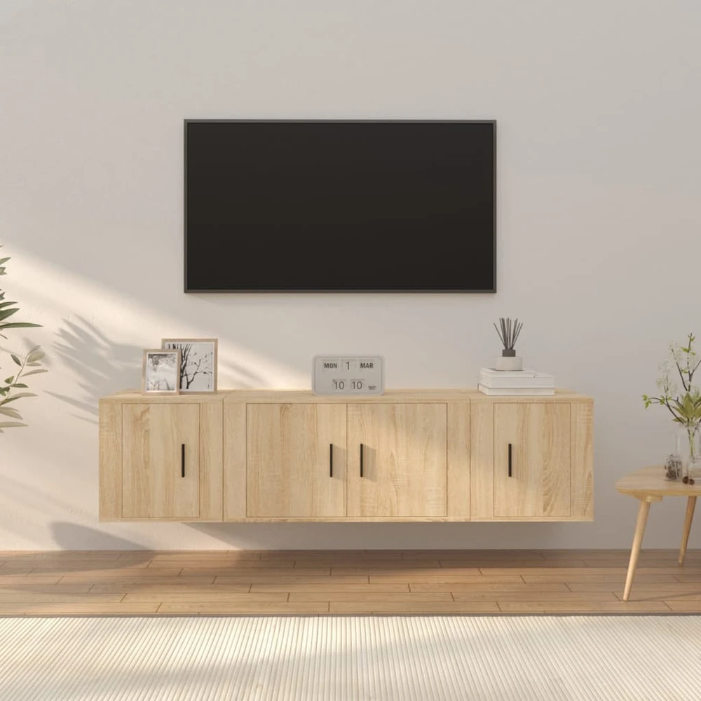 TV staliukas Televizoriaus spintelių komplektas, 3 dalių, ąžuolo, mediena
