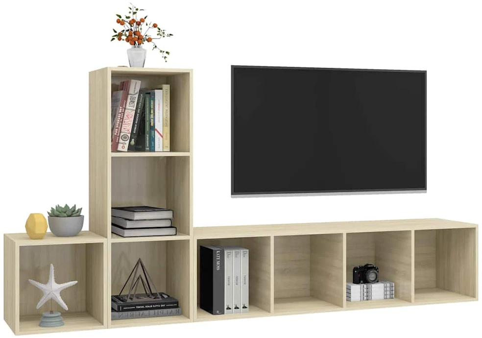 TV staliukas Televizoriaus spintelių komplektas, 3 dalių, ąžuolo, MDP