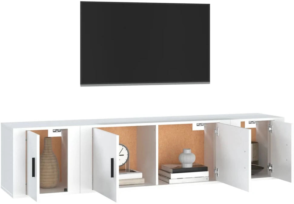 TV staliukas Televizoriaus spintelių komplektas, 3 dalių, baltas, mediena
