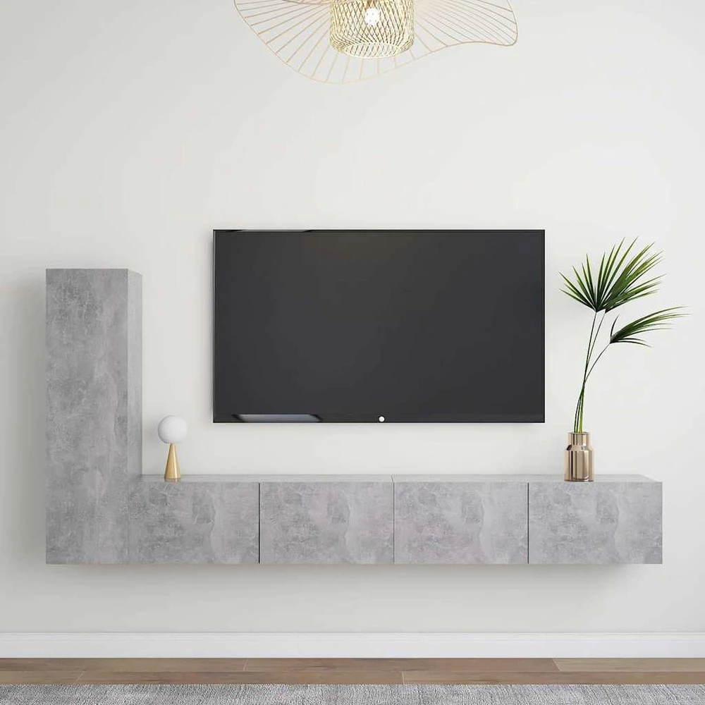 TV staliukas Televizoriaus spintelių komplektas, 3 dalių, betono, mediena