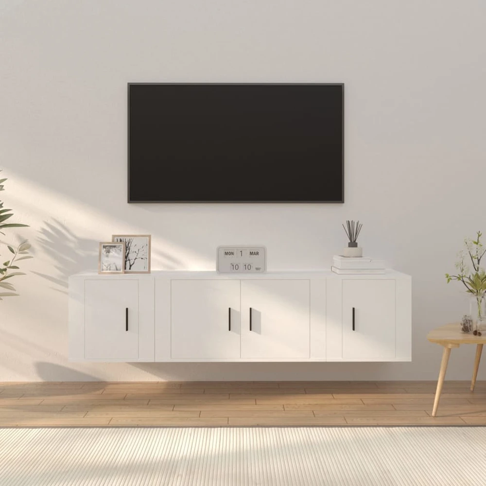 TV staliukas Televizoriaus spintelių komplektas, 3 dalių, baltas, mediena