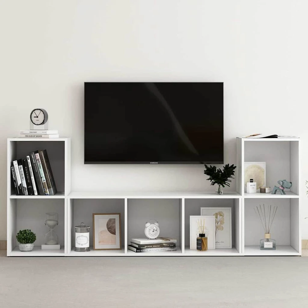 TV staliukas Televizoriaus spintelių komplektas, 3 dalių, baltas, MDP
