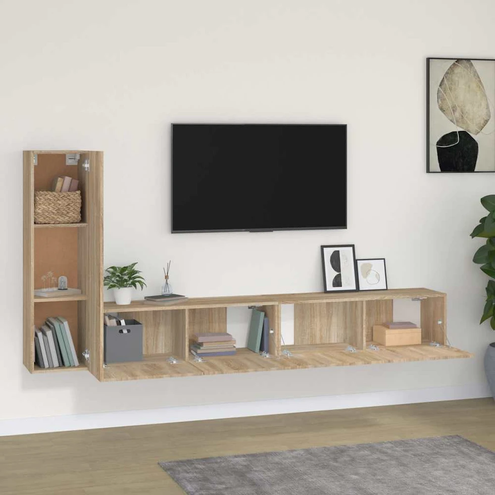 TV staliukas Televizoriaus spintelių komplektas, 3 dalių, ąžuolo, mediena