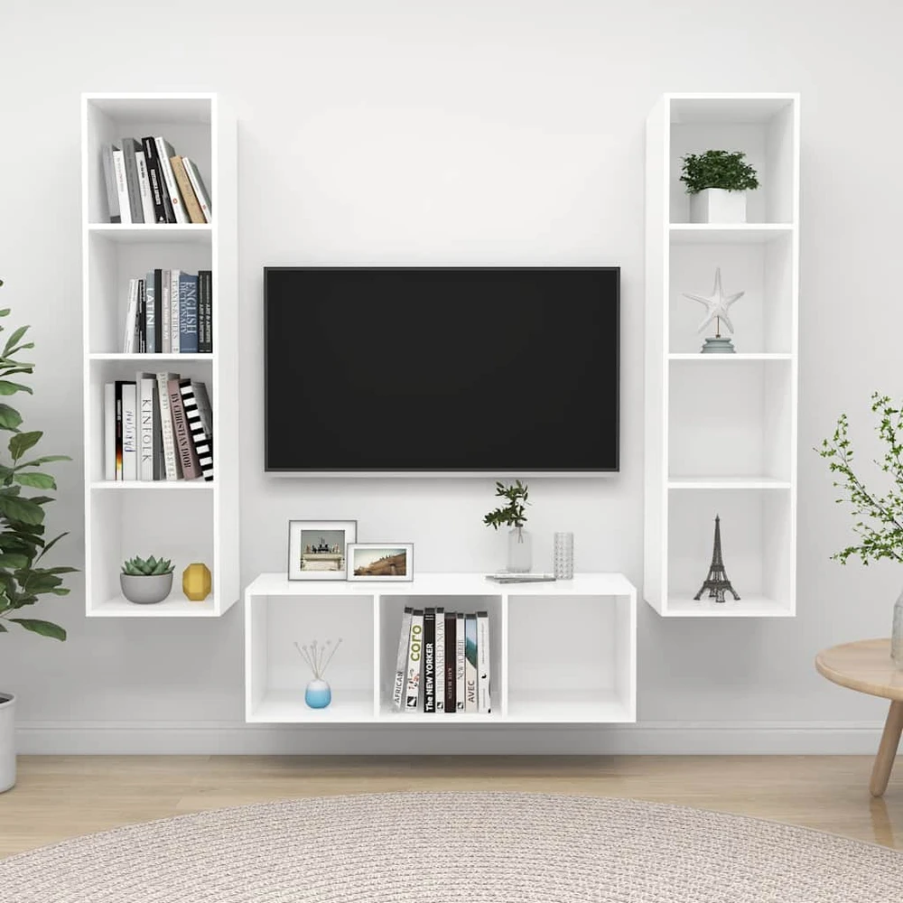 TV staliukas Televizoriaus spintelių komplektas, 3 dalių, baltas, MDP