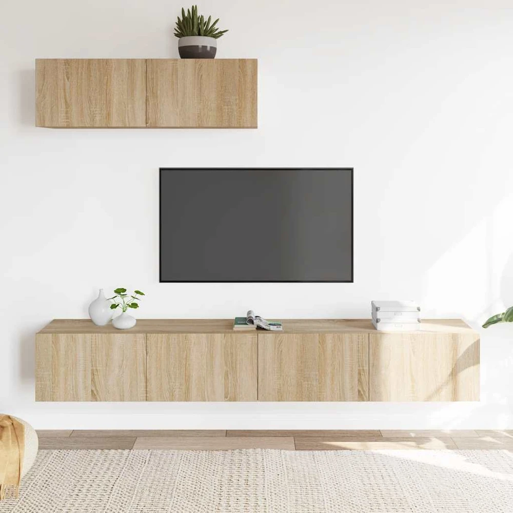 TV staliukas Televizoriaus spintelių komplektas, 3 dalių, ąžuolo, mediena