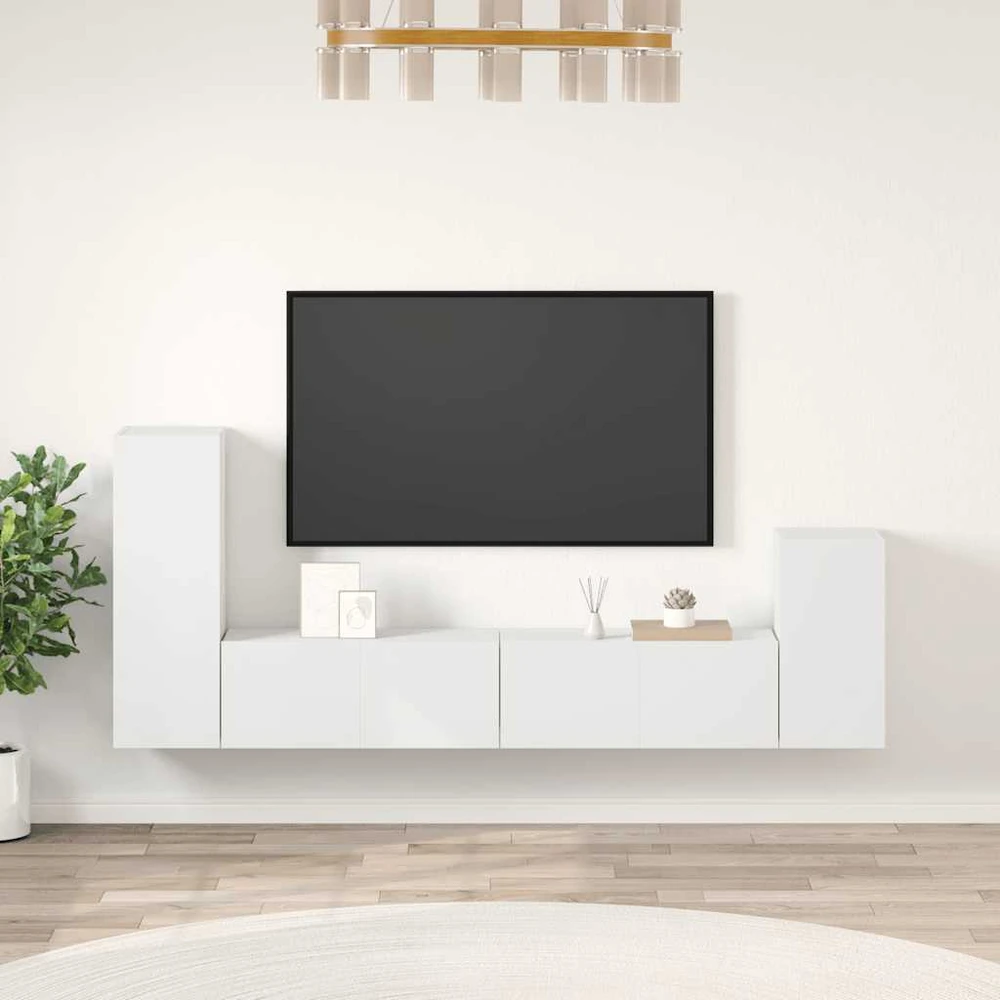 TV staliukas Televizoriaus spintelių komplektas, 4 dalių, baltas, mediena