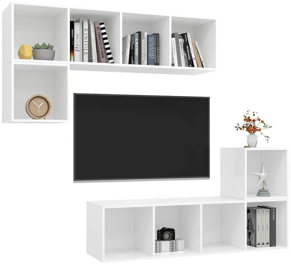 TV staliukas Televizoriaus spintelių komplektas, 4 dalių, baltas, MDP