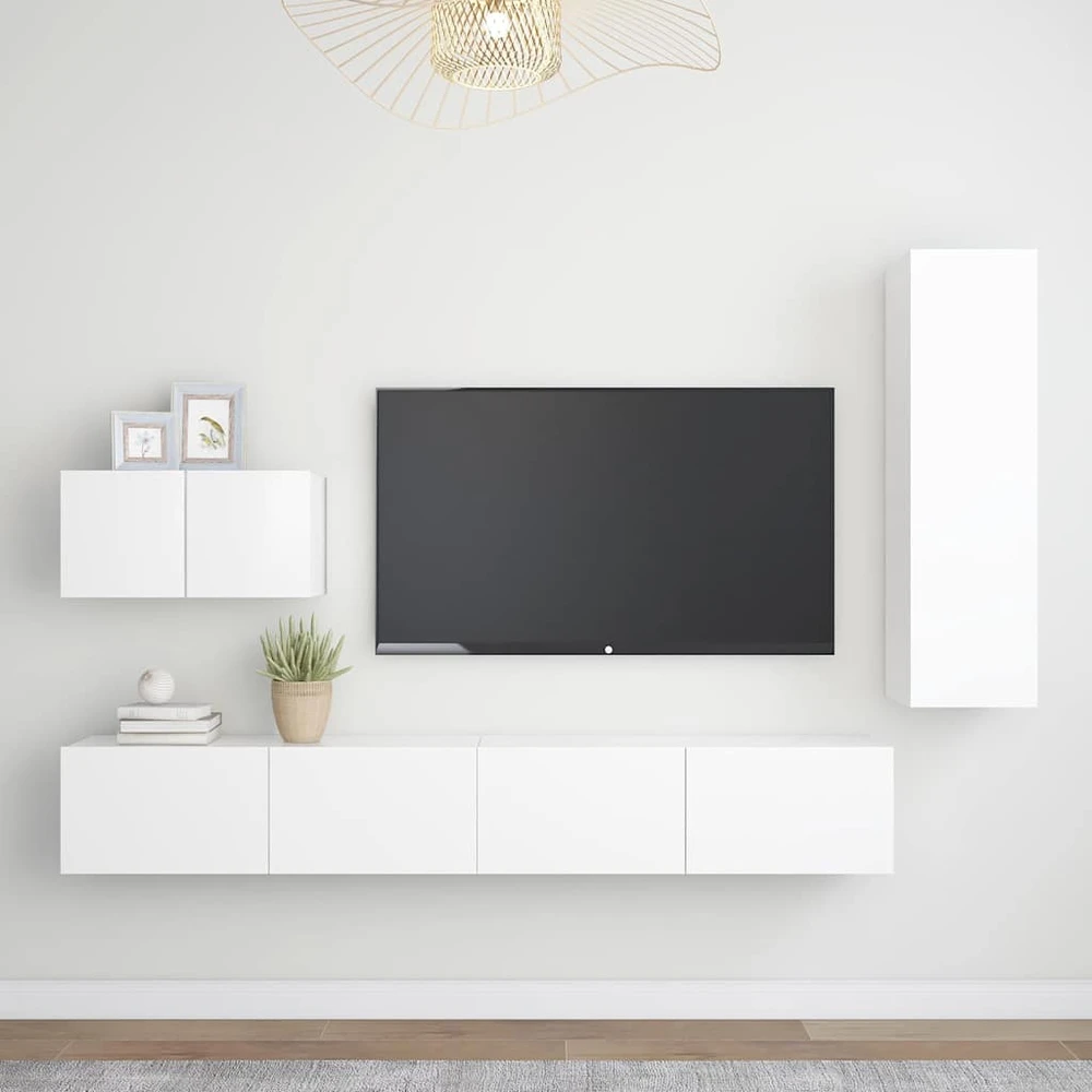 TV staliukas Televizoriaus spintelių komplektas, 4 dalių, baltas, mediena