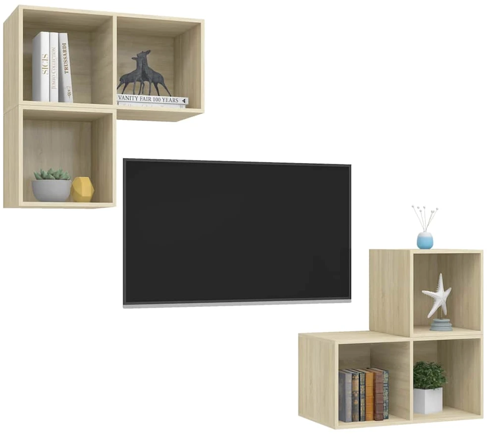 TV staliukas Televizoriaus spintelių komplektas, 4 dalių, ąžuolo, mediena