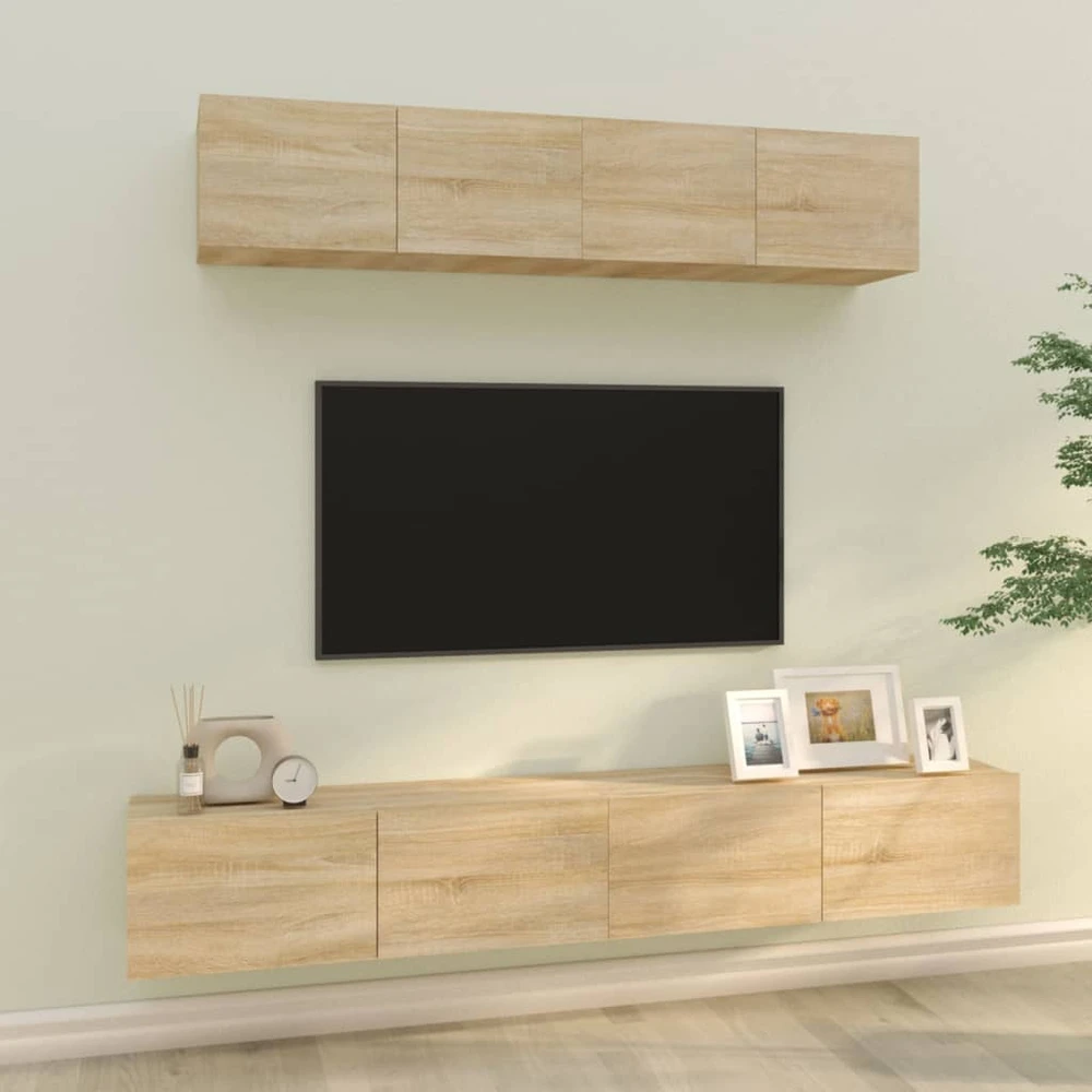 TV staliukas Televizoriaus spintelių komplektas, 4 dalių, ąžuolo, mediena