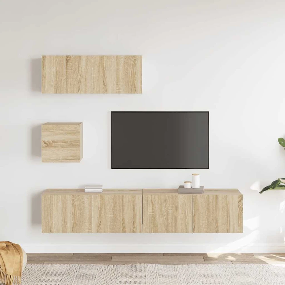 TV staliukas Televizoriaus spintelių komplektas, 4 dalių, ąžuolo, mediena
