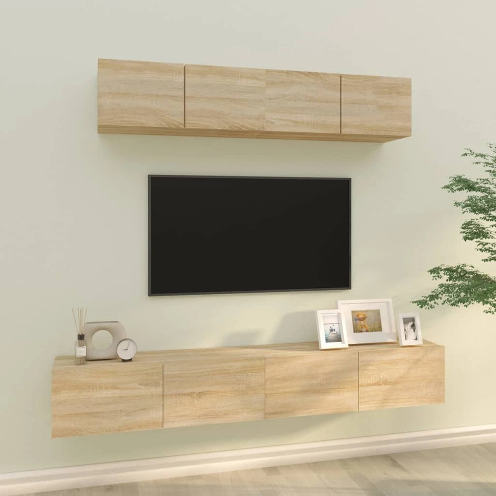 TV staliukas Televizoriaus spintelių komplektas, 4 dalių, ąžuolo, mediena