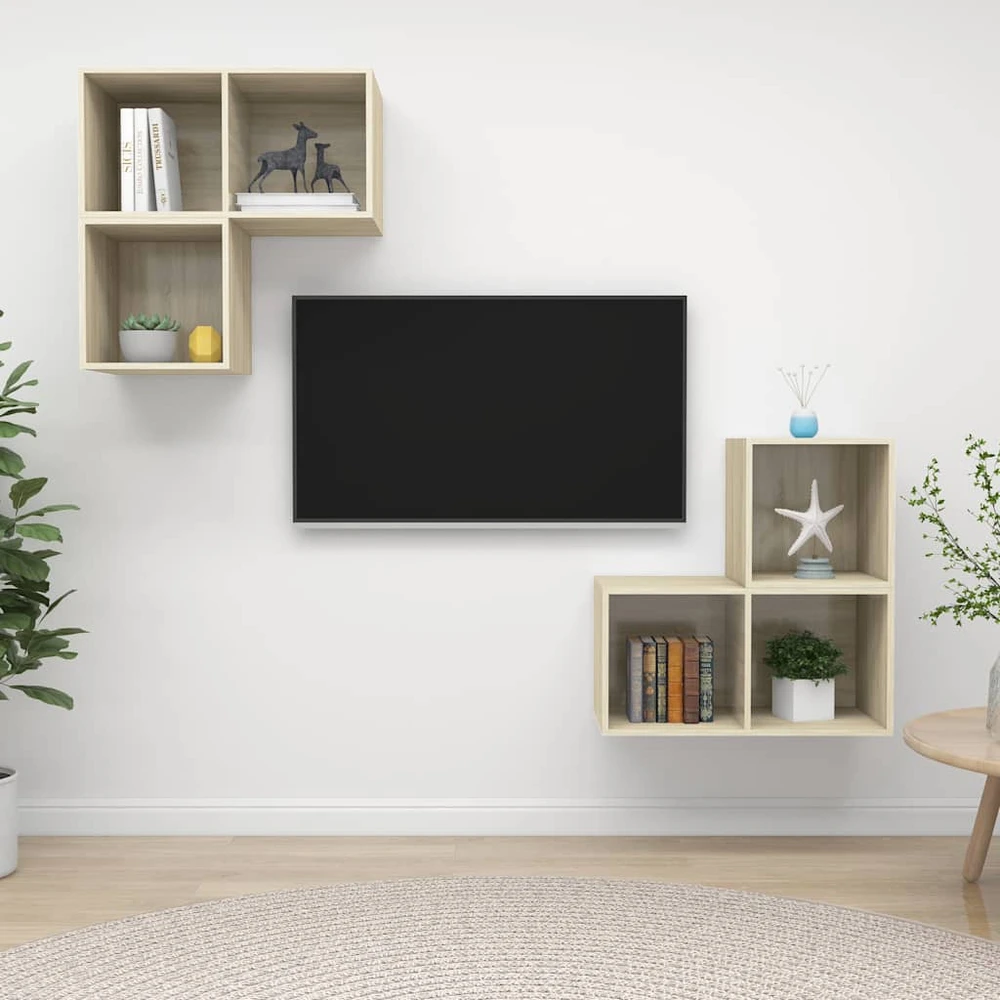 TV staliukas Televizoriaus spintelių komplektas, 4 dalių, ąžuolo, mediena