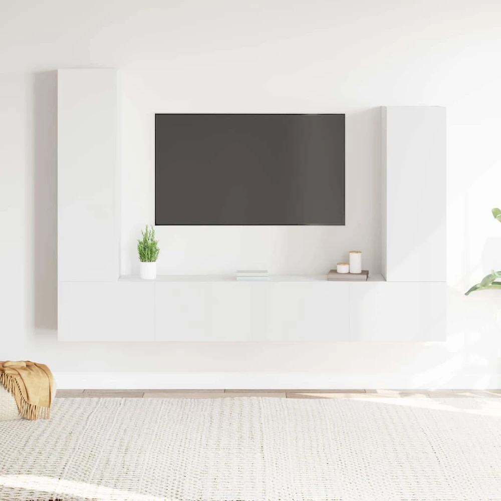 TV staliukas Televizoriaus spintelių komplektas, 4 dalių, baltas, mediena