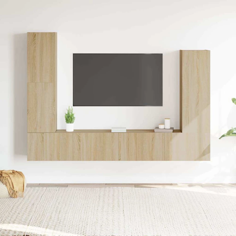TV staliukas Televizoriaus spintelių komplektas, 4 dalių, ąžuolo, mediena
