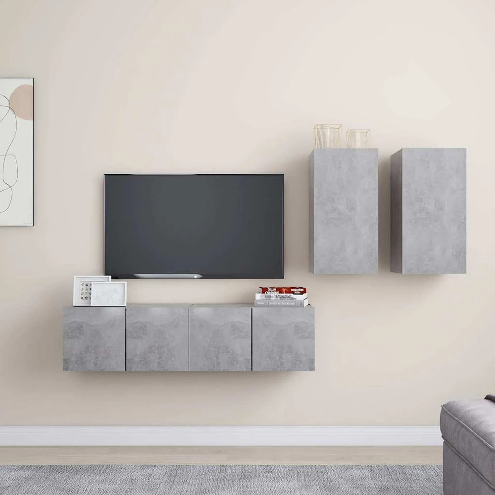 TV staliukas Televizoriaus spintelių komplektas, 4 dalių, betono pilkas, MDP