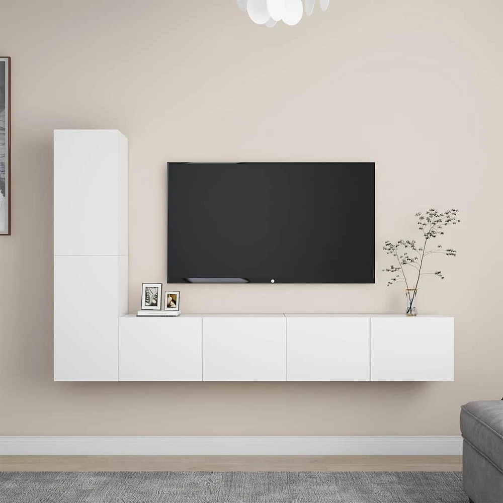 TV staliukas Televizoriaus spintelių komplektas, 4 dalių, baltas, mediena