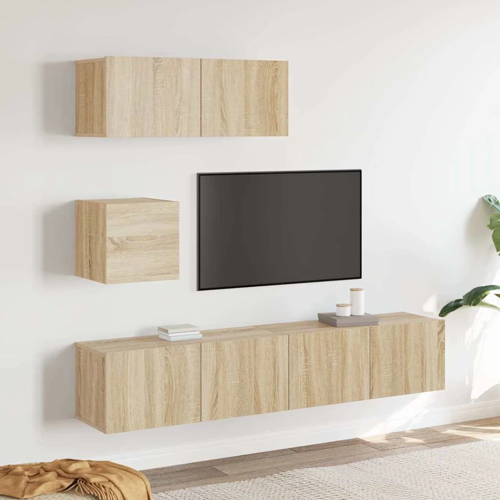 TV staliukas Televizoriaus spintelių komplektas, 4 dalių, ąžuolo, mediena