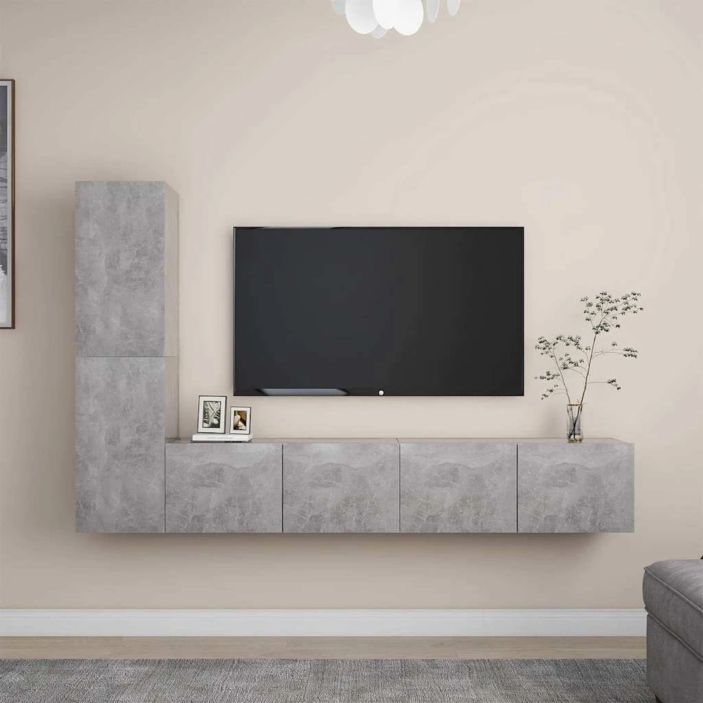 TV staliukas Televizoriaus spintelių komplektas, 4 dalių, betono pilkas, MDP