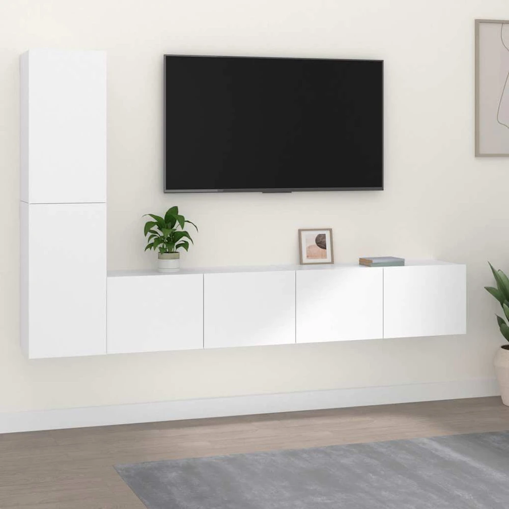 TV staliukas Televizoriaus spintelių komplektas, 4 dalių, baltas, mediena
