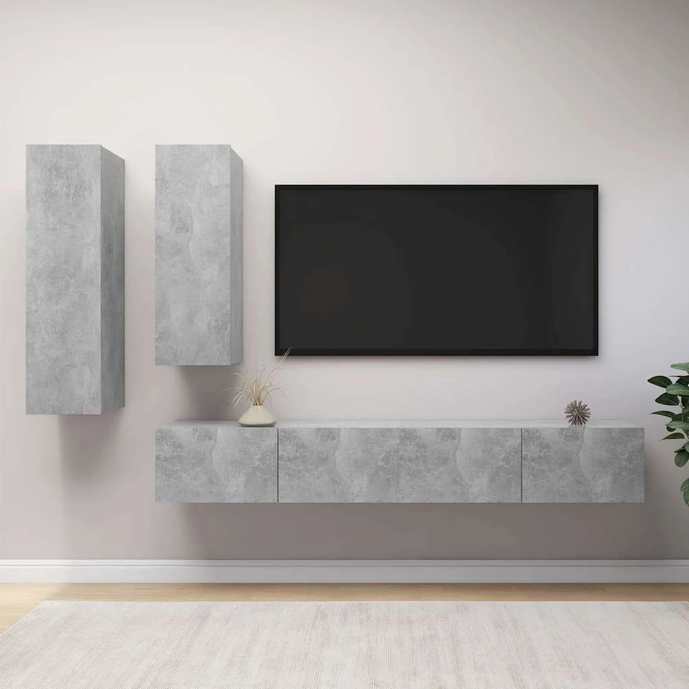 TV staliukas Televizoriaus spintelių komplektas, 4 dalių, betono, mediena