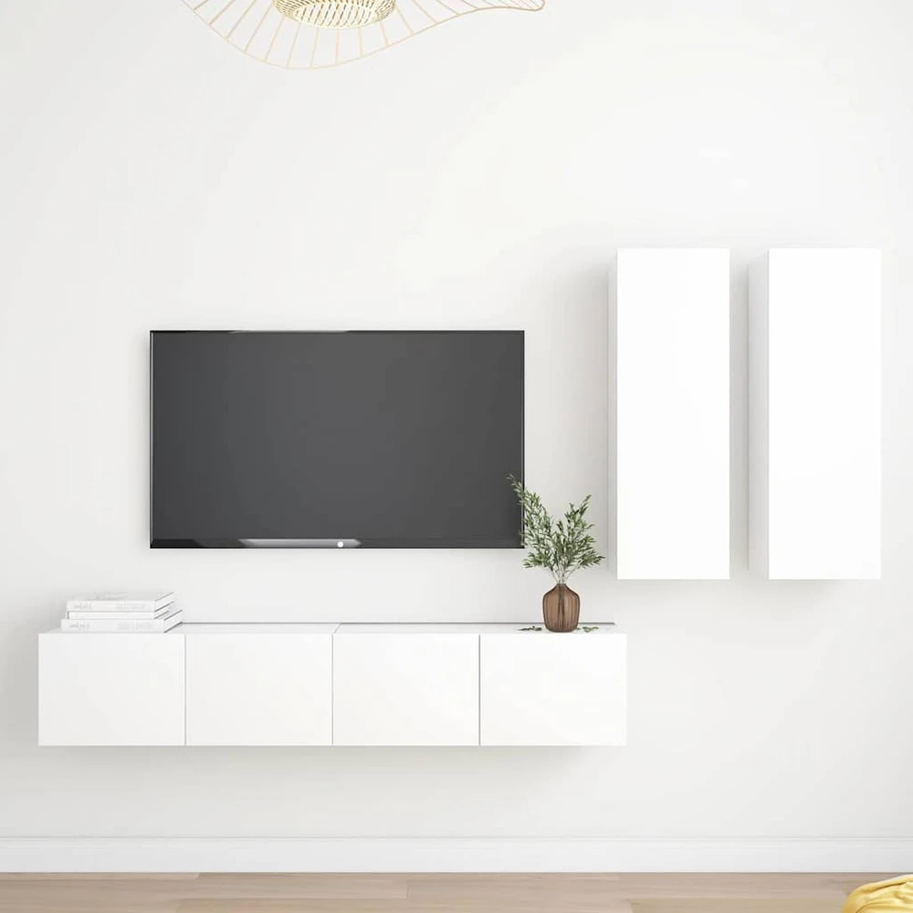 TV staliukas Televizoriaus spintelių komplektas, 4 dalių, baltas, mediena