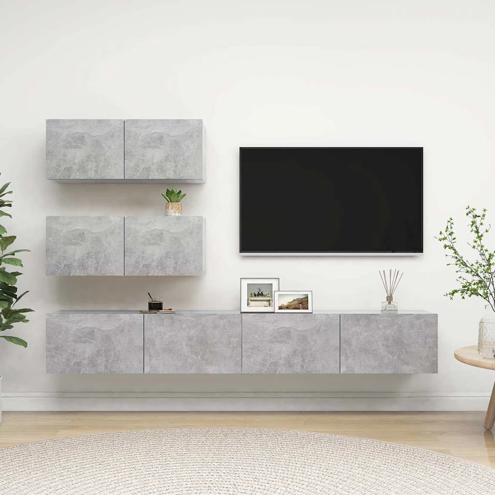 TV staliukas Televizoriaus spintelių komplektas, 4 dalių, betono, mediena