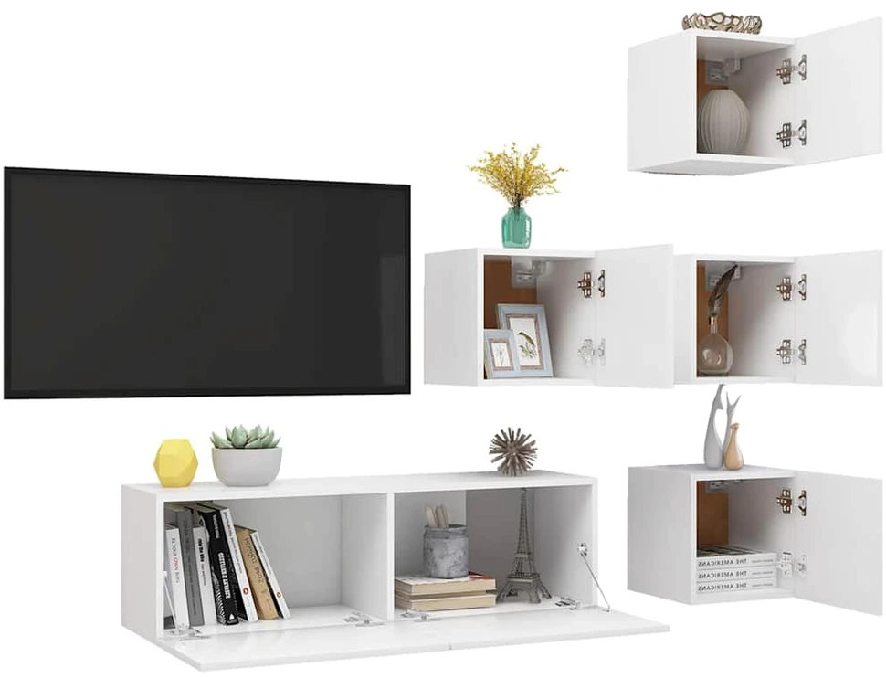 TV staliukas Televizoriaus spintelių komplektas, 5 dalių, baltas, MDP