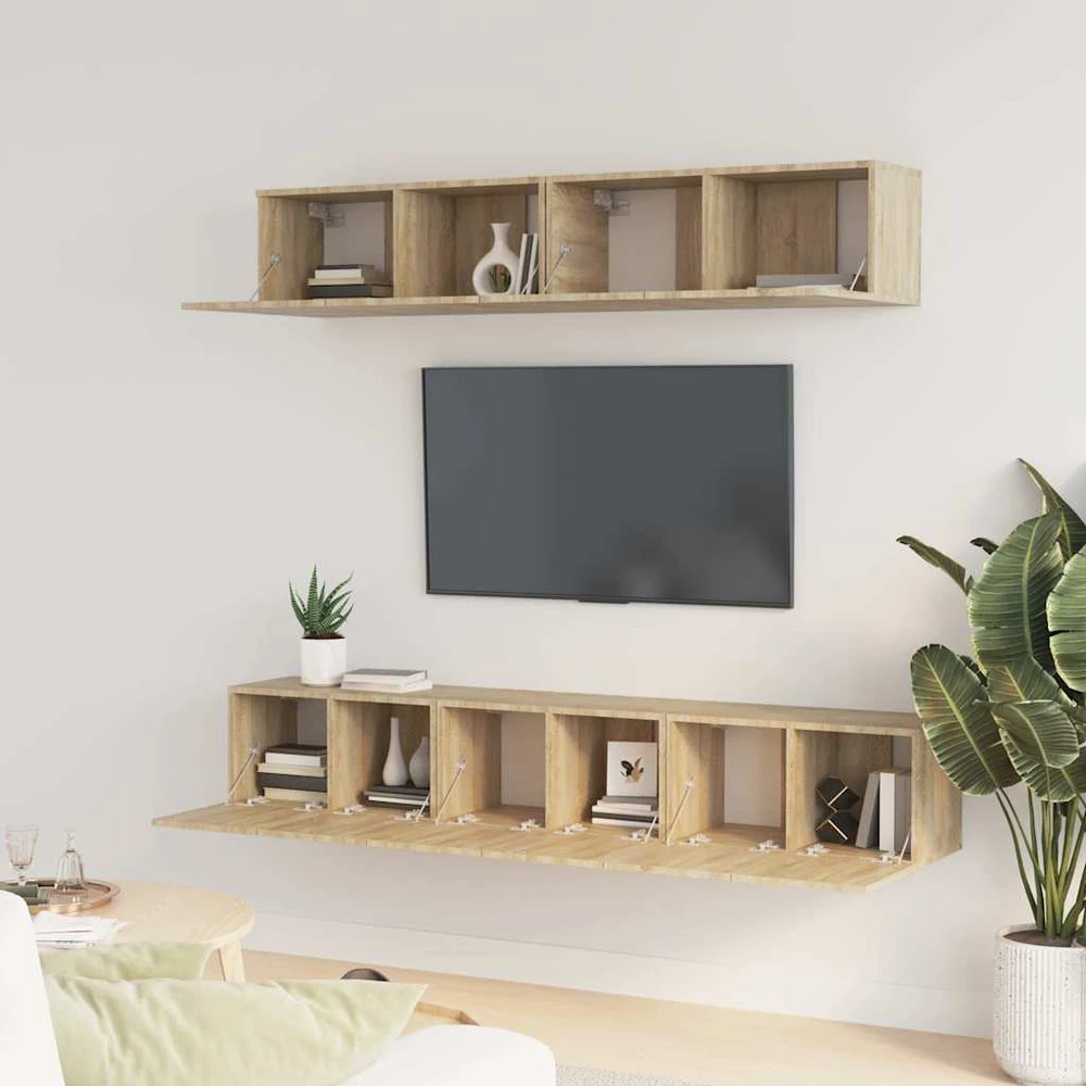 TV staliukas Televizoriaus spintelių komplektas, 5 dalių, ąžuolo, mediena