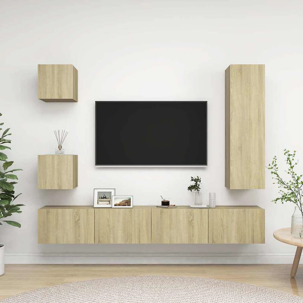 TV staliukas Televizoriaus spintelių komplektas, 5 dalių, ąžuolo, mediena